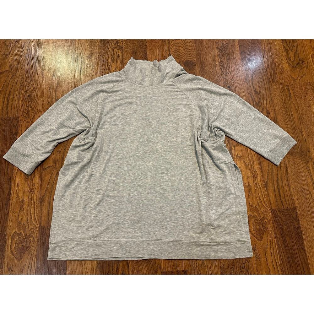 Eileen Fisher Funnel Neck Oversized Tunic Top Gray Sz Med Minimalist Relaxed Fit